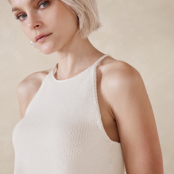 New! Banana Republic Cotton/Silk Sweater Tank, Transition Cream White, Sz Large - Picture 4 of 6